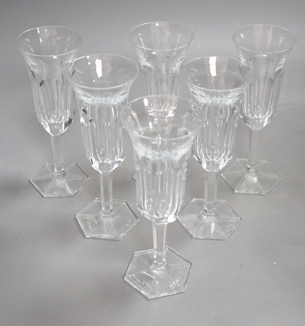 Six Moser cut glass flutes - 18.5cm tall